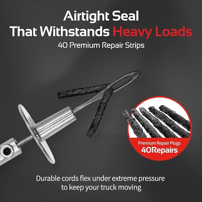Heavy Duty Tire Plug Kit - 68pcs All-in-One Universal Tire Repair Kit with Plugs, Professional Tools for Tubeless Tyre Flats for Cars, Truck, RV, SUV, ATV, Motorcycle, Tractor, Trailer - GE0001