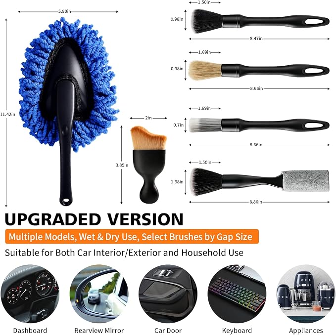 Windshield Cleaner Tool, 12Pcs Car Cleaning Kit, 23-inch Extendable Handle with 4 Microfiber Pads, Car Interior Detailing Brushes, All-in-One Inside Car Cleaning for Auto Detailing