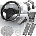 11PCS/Set Bling Car Accessories Set for Women, Rhinestone Vehicle Steering Wheel Cover Seat Belt Cushion Gear Shift Protector Cup Holder Coaster, Universal Automotive Accessories (White)