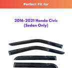 KPY Rain Guards Fit for 2016-2021 Honda Civic, Out-Channel Window Visors Vent Wind Deflectors 4PC, Car Accessories for 16-21 Civic (Sedan Only)