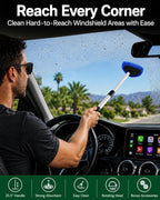 25.5" Extra-Long Reach – Super Absorbent Coral Velvet Windshield Cleaner Tool, Streak-Free Windshield Cleaning Tool Kit with 5 Pads, 2 Spray Bottles & Storage Bag for Auto Glass & Home Windows, Blue