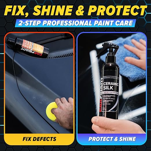Scratch & Swirl Remover with Ceramic Silk – Car Scratch Remover for Vehicles Paint Repair with Ceramic Coating Spray – Polishing & Washing Kits with Applicator Pad & Microfiber Towel