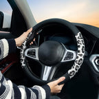 White Leopard Steering Wheel Cover Auto Leather Steering Wheel Protector, Anti-Slip, Breathable, Absorbing Sweat, Universal Leopard Car Accessories 14.5–15 inch,Fit for Most Car, Trucks, SUV