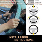 Large Size Bling Comfy Steering Wheel Cover with Jumbo Crystal Rhinestones, Anti-Slip Diamond Leather, 15.5-15.75 Inch (Sky Blue)