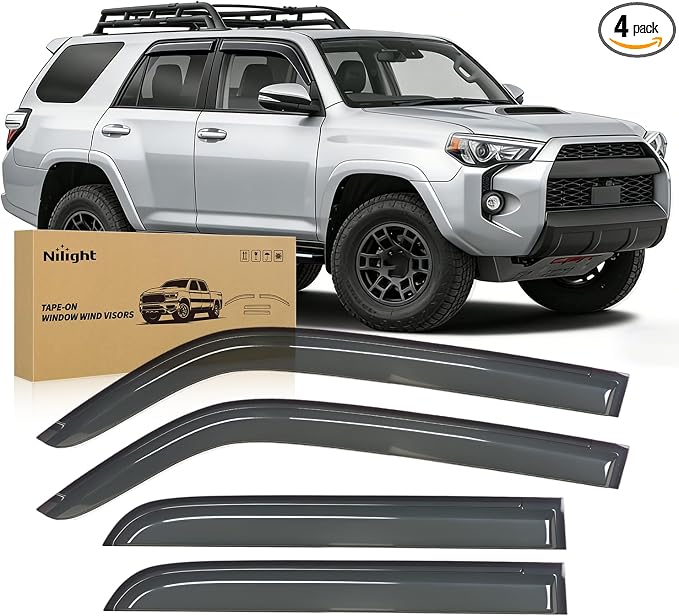 Window Visors for Toyota 4Runner 2010-2015 2016 2017 2018 2019 2020 2021 2022 2023 2024, Tape-On Rain Guards Outside Mount Vent Visors Window Deflectors Smoke Tint, 4PCS