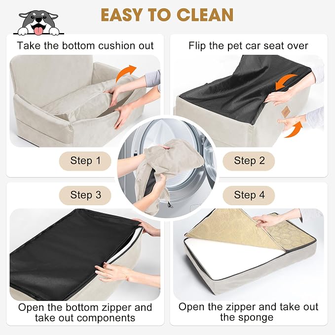Dog Car Seat for Large Medium Sized Dogs Under 55 lbs, Dog Booster Seat for 2 Small Dogs with Detachable Washable Cover, Memory Foam Pet Car Seat with 2 Safety Belts and Storage Pockets