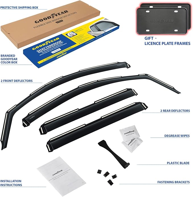 Goodyear Shatterproof in-Channel Window Deflectors for Cadillac Escalade 2015-2020, Rain Guards, Window Visors for Cars, Vent Deflector, Car Accessories, 4 pcs - GY008041