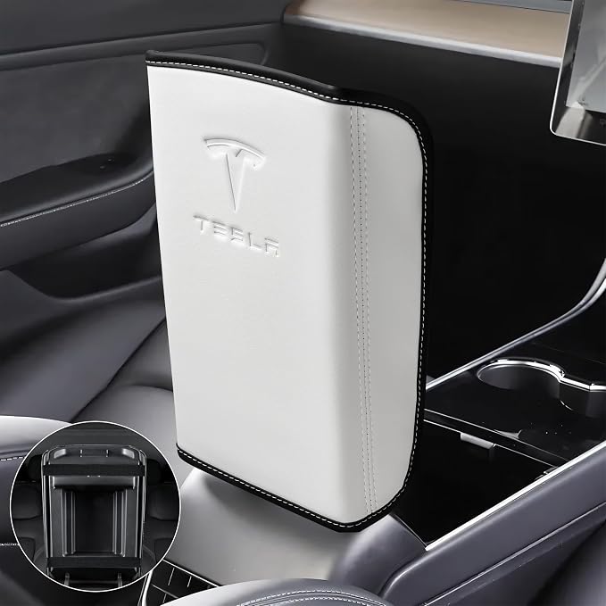 Center Console Leather Armrest Cover Designed for Tesla Model 3 2017-2023/Model Y 2020-2025(Not for Model Y Juniper),Center Console Accessories for Tesla Model 3/Y Interior Accessories White