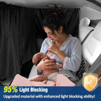 Set of 3 Car Window Shades - 95% Light Blocking Sunshades, 1 Privacy Divider Curtains & 2 Side Window Covers, Wide Sedan SUV Accessories for Kids Baby Travel Camping Nap Sleeping