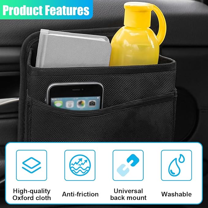 Car Trash Can, Foldable Waterproof Leather Trash Bin Garbage Organizer, Multi-Pocket Mini Hanging Storage Container, Universal Auto Interior Accessories for Cars, SUVs, Trucks (Black)