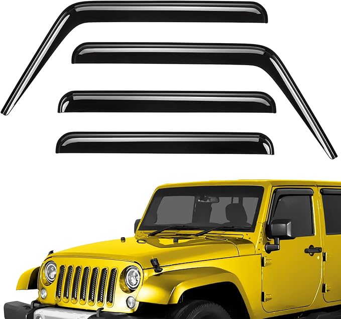 Extra Durable Window Deflectors Tape-On Window Visors Rain Guards Fit for Jeep Wrangler JK 2007-2018, Sun Visors, Wind Vent for Shades, Exterior Car Accessories - 4pcs. AG0083