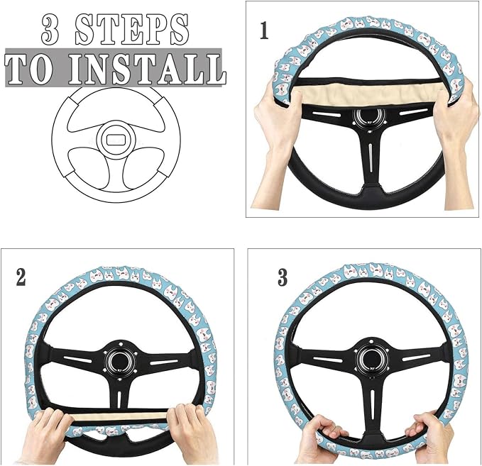 Cartoon Cute_Dental Steering Wheel Covers Anti-Slip Elasticity Car Accessories Steering Wheel Protector Universal 15 Inch for Cars SUV Vehicle Truck