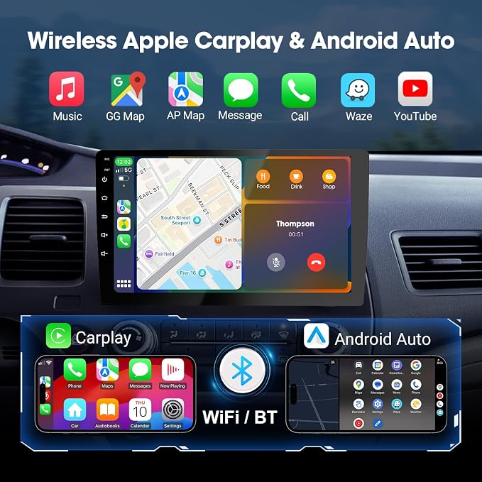 9" Double Din Car Stereo - 2+64GB Wireless Apple CarPlay & Android Auto, HD Touchscreen Car Radio with Backup Camera,Car Accessories, GPS Navigation