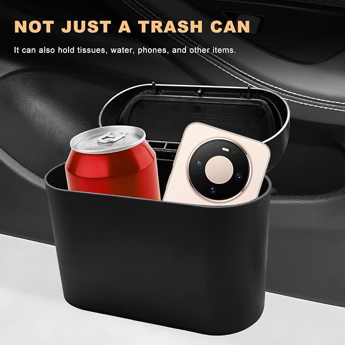 2 PCS Car Trash Can with Lid, Leakproof Mini Auto Garbage Bin with Trash Bags, Multipurpose Dustbin Container Storage Organizer for Vehicle Home Office, Car Accessories (Black)
