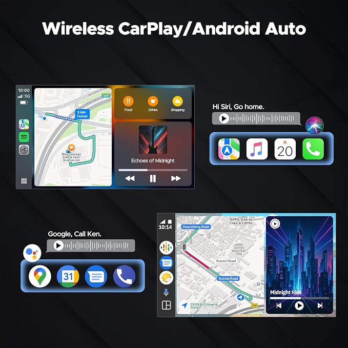 9'' Carplay Screen with Net-Flix YouTube and 1080P Backup Camera Upgraded Android Auto Screen Portable AI Magic Video Box Built-in Apps Voice Control Car GPS for iOS 10+ Android 11+