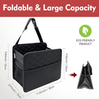 Upgraded Extra Large Car Seat Organizer Backseat with 3 Storage Pockets, Multipurpose Car Organizer Hanging Car Trash Bag Can Premium PU Leather Garbage Can 3 Gallon Large Capacity, Black.