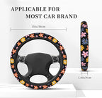 Vintage Daisy Neoprene Steering Wheel Cover Anti-Slip Elastic Flower Floral Steering Wheel Protective Cover 15in Universal Car Accessories Fit Cars, SUVs, Auto