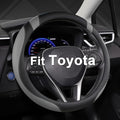 Customized Auto Car Steering Wheel Cover for Toyota Rav4 Corolla Camry Highlander (Black+Gray-Standard Size)