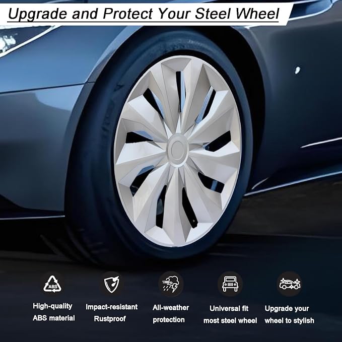 Hubcap Wheel Cover Replacement R14 Hub Caps Universal-Fit Steel Wheel Rim Cover ABS Material Exterior Accessories for Car Truck SUV -Set of 4（14-inch，Silver）