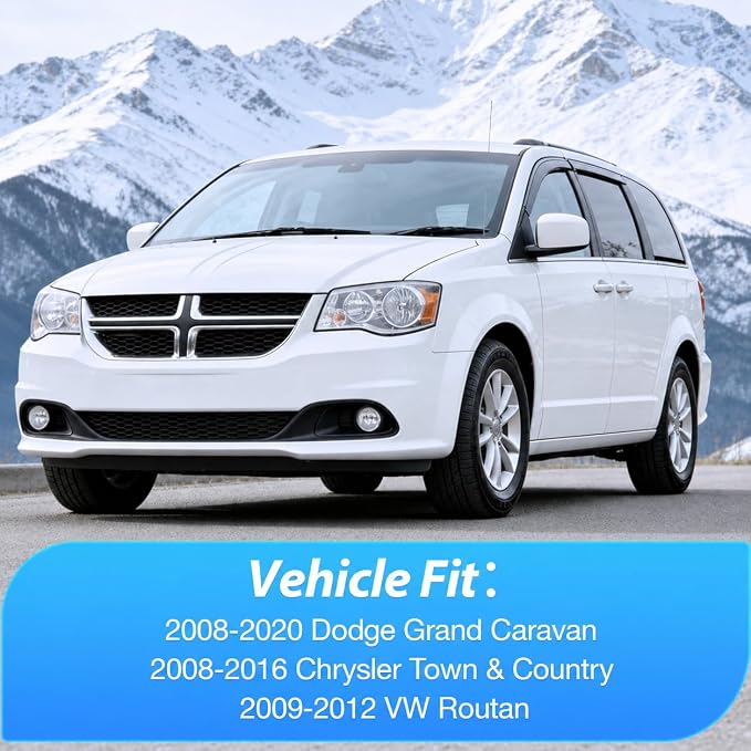 Window Visors for Dodge Grand Caravan 2008-2020, Chrysler Town & Country 2008-2016, VW Routan 2009-2012, Tape-On Rain Guards Outside Mount Vent Visors Window Deflectors Smoke Tint, 4PCS