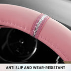 Leopard Steering Wheel Cover for Women, Cute Anti-Slip Microfiber Leather, Fits D Shape Flat Bottom Steering Wheel 14.5-15 Inch - Pink and Pink Leapoard