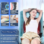 Back Massager with Heat and Traction, Foldable Massage Seat Pad with Vibration, Adjustable Neck and Waist Support, PU Leather Massage Cushion for Home, Office, Sofa, Bed and Gift Use