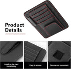 Car Sun Visor Organizer, Premium Leather Sun Visor Sunglass Holder with Card Holders & Pen Clip Slot, Universal Car Interior Organizer for Driving License, Card, Pen (Black & Red)