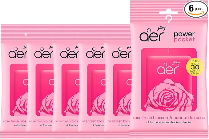 AER Power Pocket Rose Fresh Blossom Solid Gel Air Freshener for the Entire Home with Long Lasting Scent, Pack of 6