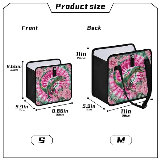 Car Trash Can Organizer Bin with Adjustable Strap for Back Front Seat Console Waterproof Leakproof Collapsible Portable 8.66 Inch Tie Dye Dinosaur Pink Green
