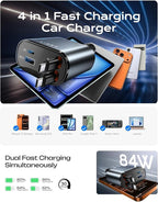 Retractable Car Charger, Duanl C Retractable Car Chagrer 84W Car Charger USB C Fast Charger Adapter, Car Accessories for Men Women, for iPhone 17 16 15 14 13 12 Pro Max, Grey