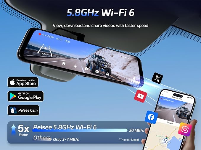 S12 Pro Mirror Dash Cam with STARVIS 2 Sensor, Rear View Mirror Camera 5.8GHz WiFi, 4K Front and 1080P Rear Backup Camera for Car, ADAS, Voice Control, Color Night Vision, 64G Meomory Card
