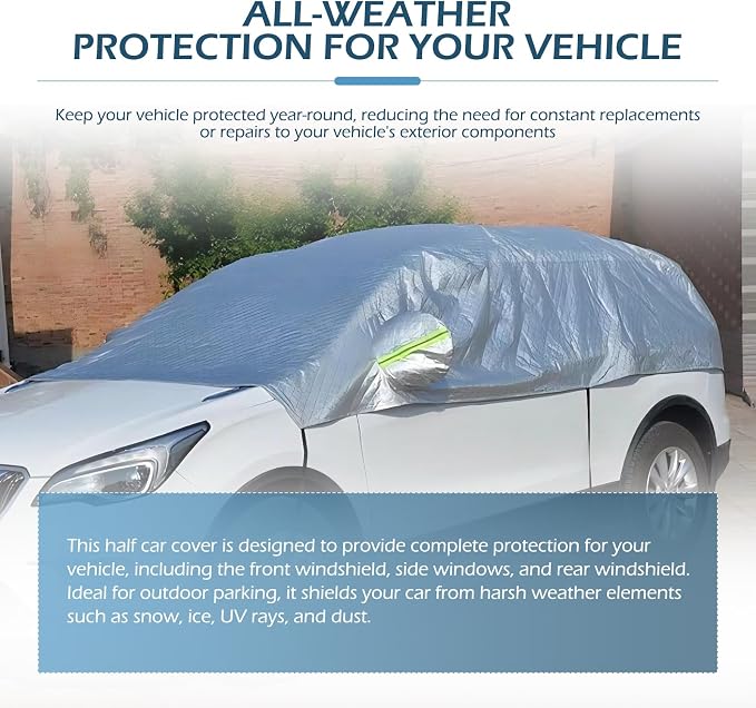 5-Layer Thickened Car Windshield Cover, Snow Ice Frost Guard with Side Window & Mirror Protector, Waterproof PEVA Sunshade, UV Heat & Hail Defense, All-Weather Scratch Resistant Shield for Most Cars
