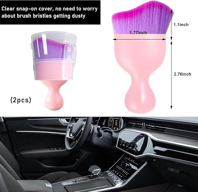 2 PCS Car Detailing Brush, Curved Soft Bristles Auto Removal Dust Collectors, Universal Vehicle Dashboard, Air Conditioner Vents etc Interior Cleaning Tool Accessory (Pink/Purple)