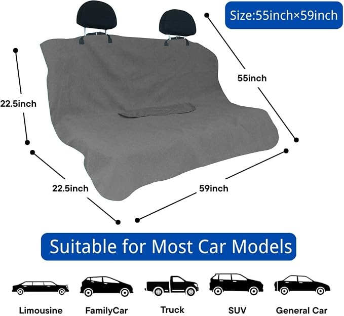 Waterproof Car Seat Cover for Front Seats, Protector for Cars SUVs Trucks, Sweat Towel Seat Covers Bucket for Gym,Workout,Beach,Hiking,Running(Grey,Rear Bench Seat Towel)
