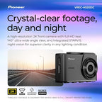 VREC-H520DC Dual Dash Cam Front and Rear Car Camera - Large Screen, 2K Resolution, Starvis Night Vision, 140 Degree Wide Lens, ADAS Safety Alerts, Built In GPS, Impact Detection, 24/7 Coverage
