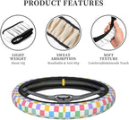 Checkered Steering Wheel Cover for Women,Universal Auto Steering Wheel 14-15 Inch Car Interior Accessories with 2PCS Car Coasters,Suitable for Men and Women