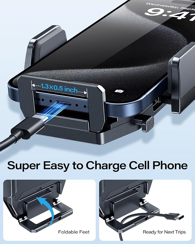 Sturdy CD Slot Phone Mount with One Hand Operation Design, Hands-Free Car Phone Holder Universally Compatible with All iPhone & Android Cell Phones, for Smartphone Mobile (Faux Leather)