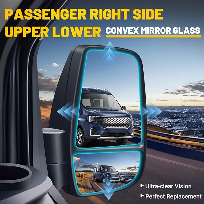 Passenger Side Up and Lower Mirror Glass Compatible with 2015-2025 Ford Transit 150 250 350 2023-2025 E-Transit Replace CK4Z17K707D