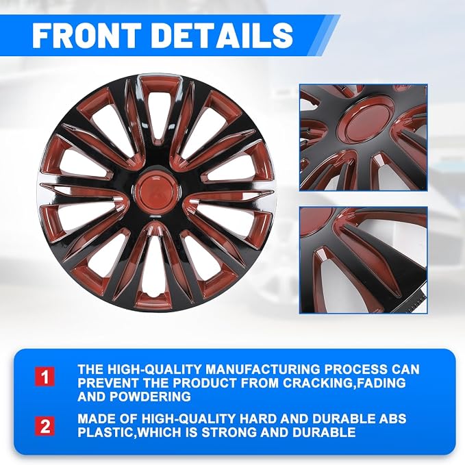 4-Pack 13 Inches Wheel Rim Cover Hubcaps,Redesign Fashion Style Replacement Hubcaps,Car Truck SUV Hub Accessories,Black&Red&Lacquer