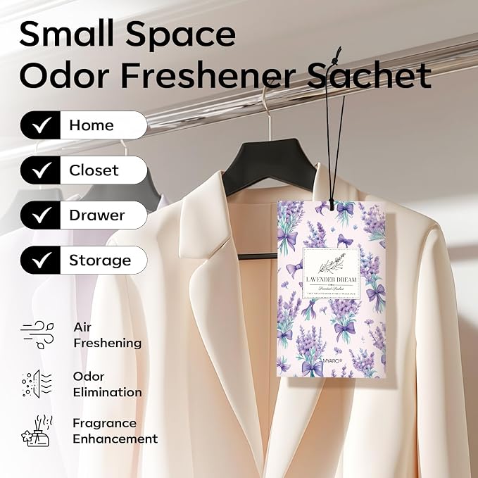 20 Pack Lavender Scented Sachets - Drawer & Closet Air Freshener Bags, Natural Odor Eliminator for Car, Home, Bedroom, Office & Travel