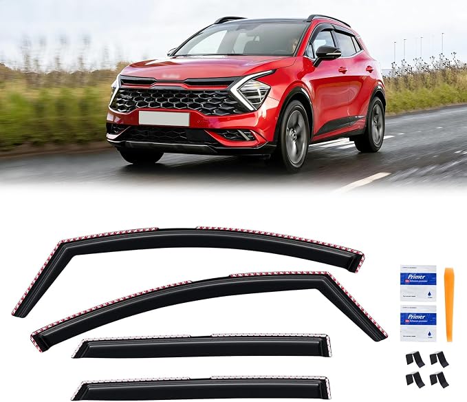 in-Channel Rain Guards for 2023-2026 Kia Sportage, Window Visor Shields Vent Deflector Shade Wind Dark Smoke 2024 2025 23 24 25 26, Tape-On Inside-Mount, 4PCS