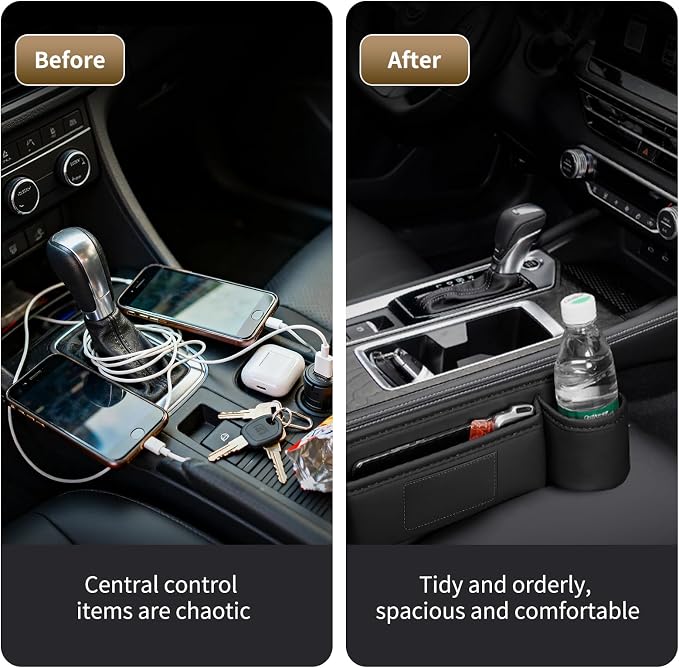 Kwak's Car Seat Gap Filler Organizer 2pcs – Fits 0.2“–1.2” Seat Gaps, Premium PU Leather Seat Gap Plug for Car SUV Truck, Stops Phone/Keys from Dropping, Extra Cup Holder for Car (Brown)