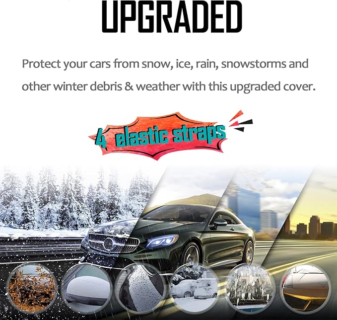 EXQUISLIFE Windshield Snow Ice Cover for Cars, Extra Larger Size 82 x 62 inches Shade, Waterproof Winter Frost and Sunshade Cover with Side Mirrors Cover, Windshield Protector for Cars, SUVs, Trucks