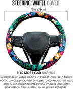 Strawberry Colorful Floral Steering Wheel Cover Auto Steering Wheel Protector, Anti-Slip, Breathable, Absorbing Sweat, Universal Floral Car Accessories 14.5–15 inch