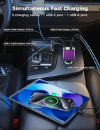 【Upgraded】 Retractable Car Charger 4 in 1, Fast Car Phone Charger with Cord 2.6ft, USB C and Apple Car Charger Adapter, Compatible with iPhone 17/16/15/15 Pro Max/14/13/12/11, Galaxy, Pixel