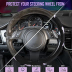 Purple Embroidery Butterfly Steering Wheel Cover, Universal 15 Inch Car Wheel Cover for Women Girls, Fit for Suvs,Small Trucks,Sedans,Cars (Black and Purple)
