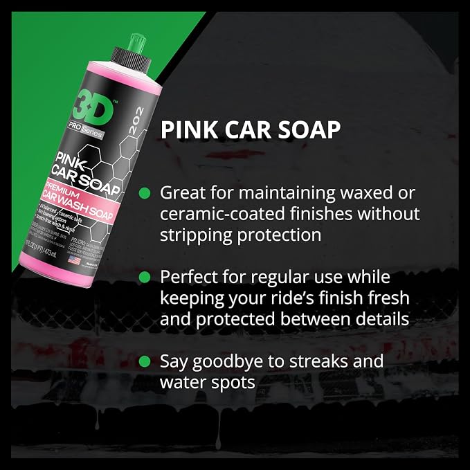3D Pink Car Soap – 16 oz |pH Neutral Car Wash Soap with High Suds & Cherry Scent | Scratch-Free, High Gloss Shine | Safe on Wax & Sealants | Weekly Car Care