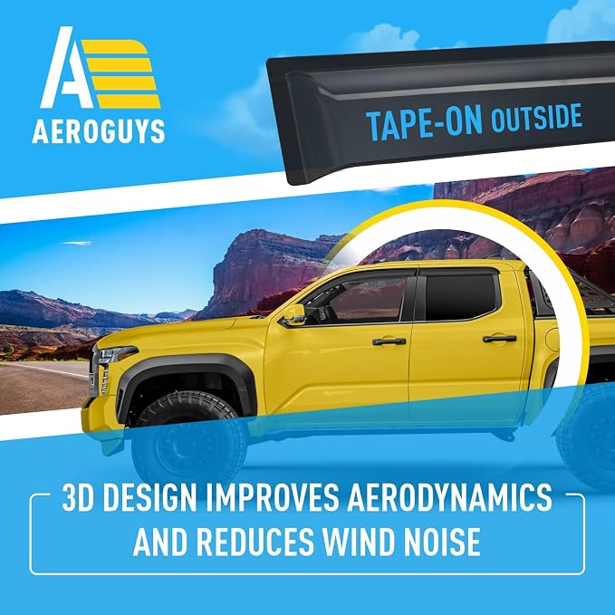 Extra Durable Window Deflectors Tape-On Window Visors Rain Guards Fit for Toyota Tacoma 2024-2026 Double Cab, Sun Visors, Wind VentVisors, Window Vent Shades, Exterior Car Accessories - 2 pcs. AG0849