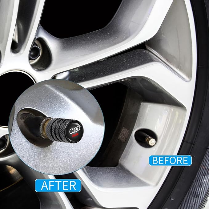 4pcs Tire Valve Stem Caps, Compatible with Audi S3 A3 RS3 RS7 A4 A5 A6 A7 A8 Q3 Q5 Q7 R8 Series Stem Cap Universal Car Air Cover Car Accessories for Cars, SUV, Truck, Motorcycles （Black）