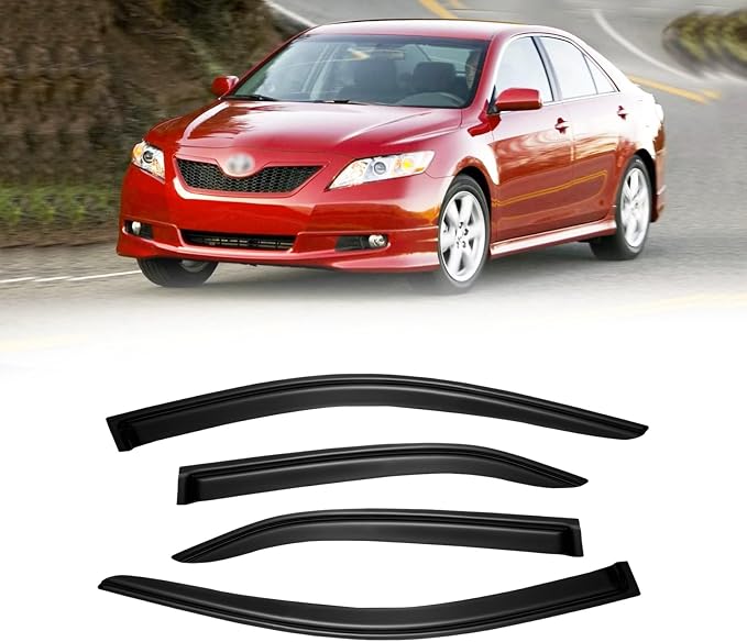 Window Visors for 2007-2011 Toyota Camry, Rain Guards Shields Vent Deflector Shade Dark Smoke 07 2008 2009 2010 11, Tape-On, Smoke 4PCS